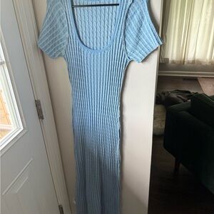 Vici Blue and White Sheath Maxi Dress with short Sleeves
